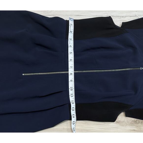 Rebecca Taylor Sheath Dress Size 6 Womens Cap Sleeve Zip Front Navy Blue Black - Picture 8 of 13